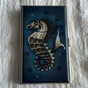 Blue Seahorse Metal Card Holder